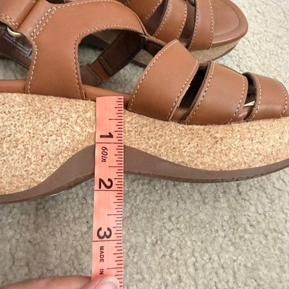Clarks Collection Women x Jane Leather Tan Brown Strappy Wedge Sandals 9.5 M